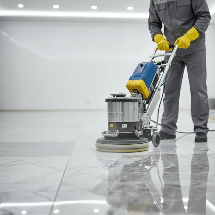 تنظيف وتلميع أرضيات السيراميك بالماكينة